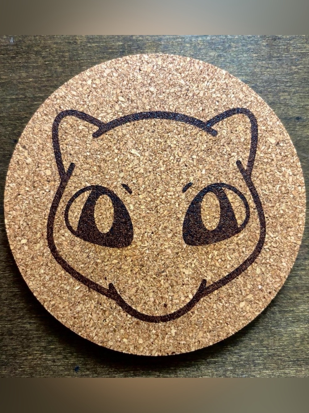 Pokemon Mew Face Laser Engraved Cork Coaster